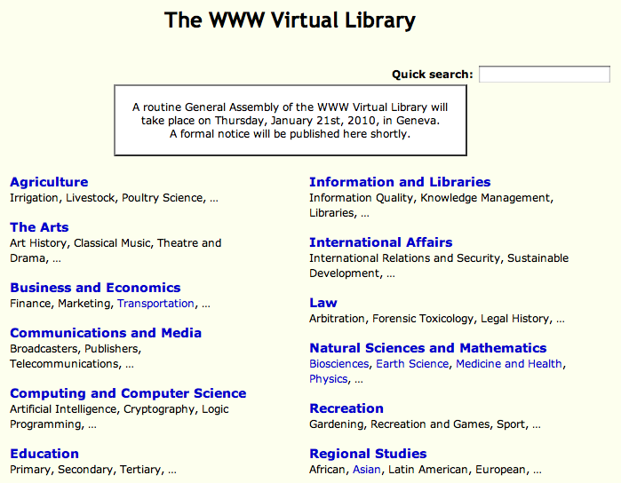The WWW Virtual Library Web Site
